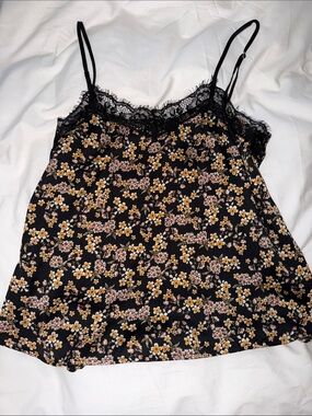 wild fable Black Floral Lace-Trim Camisole with flowers